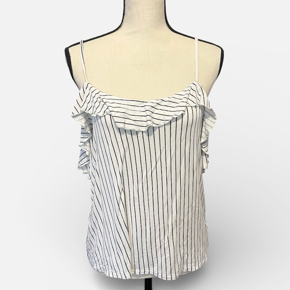 American Eagle Women's L Black White Striped Soft & Sexy T Cold Shoulder Blouse